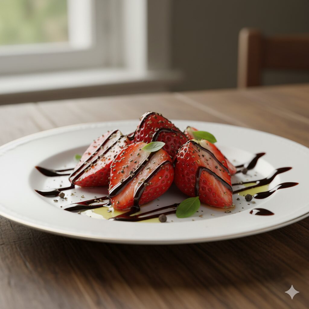 いちごのオリーブオイル・バルサミコソースがけ